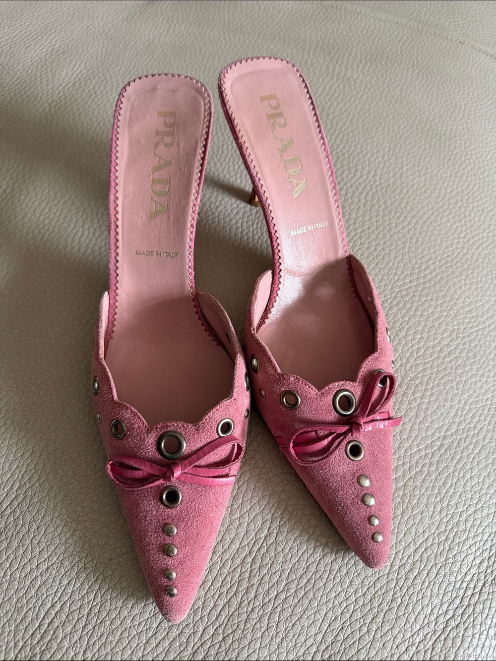 Prada Pointed Toe Studded Heels in Pink EU 36.5